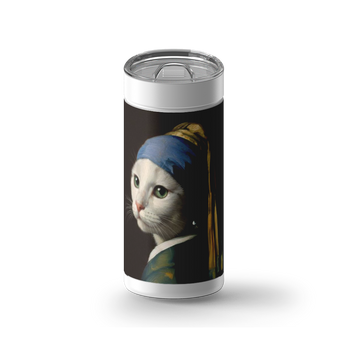 The Cat with the Pearl Earring wrap on a white ceramic Wrapware tumbler