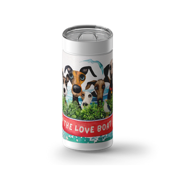 The LOVE Boat wrap on a white ceramic Wrapware tumbler