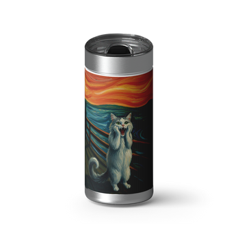 The Meow wrap on a brushed stainless Wrapware tumbler