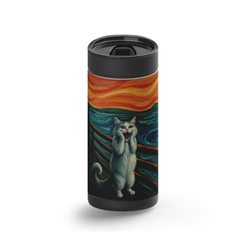 The Meow wrap on a black ceramic Wrapware tumbler