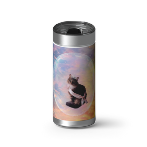 The Emerald Kitty Custom Tumbler wrap on a brushed stainless Wrapware tumbler