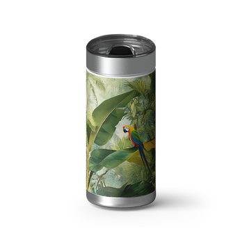 Tropical Bird wrap on a brushed stainless Wrapware tumbler