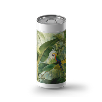 Tropical Bird wrap on a white ceramic Wrapware tumbler