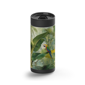 Tropical Bird wrap on a black ceramic Wrapware tumbler
