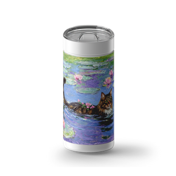 Water Lilly Kitty wrap on a white ceramic Wrapware tumbler