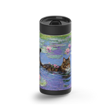 Water Lilly Kitty wrap on a black ceramic Wrapware tumbler