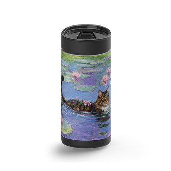 Water Lilly Kitty wrap on a black ceramic Wrapware tumbler