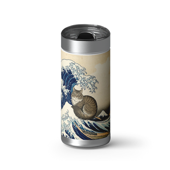 The Great Wave Kitty of Catagawa wrap on a brushed stainless Wrapware tumbler