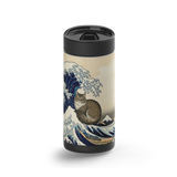 The Great Wave Kitty of Catagawa wrap on a black ceramic Wrapware tumbler