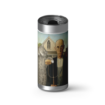 Americat Gothic wrap on a brushed stainless Wrapware tumbler