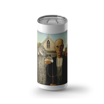 Americat Gothic wrap on a white ceramic Wrapware tumbler
