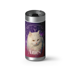 Aries Zodicat Custom Tumbler wrap on a brushed stainless Wrapware tumbler