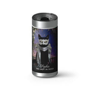 British Society Kitty Custom Tumbler wrap on a brushed stainless Wrapware tumbler
