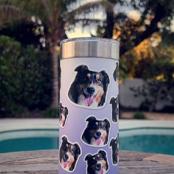 Mix and Match wrap on a stainless Wrapware Tumbler on a poolside table