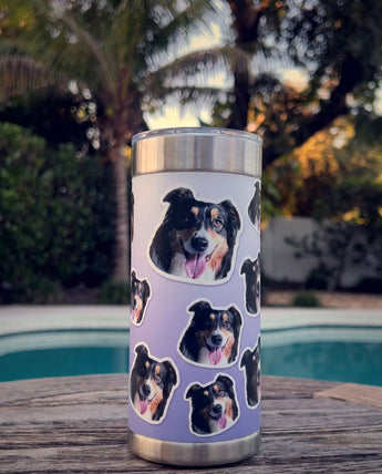 Mix and Match wrap on a stainless Wrapware Tumbler on a poolside table