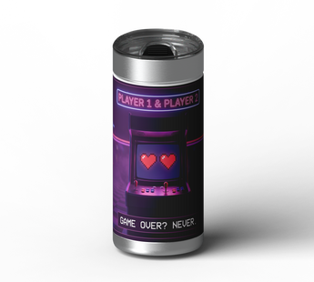 Love Is an Arcade wrap on stainless steel tumbler