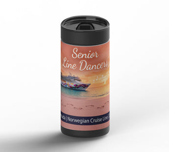 Sunset ship wrap on black ceramic tumbler