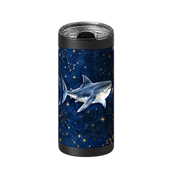 Starry Great White wrap on a black ceramic Wrapware tumbler