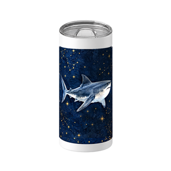 Starry Great White wrap on a white ceramic Wrapware tumbler