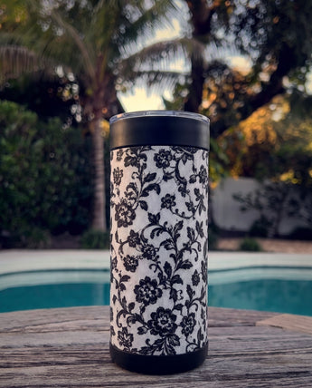 Black Lace wrap on a black ceramic Wrapware tumbler, poolside