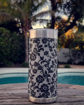 Black Lace wrap on a stainless Wrapware tumbler, poolside