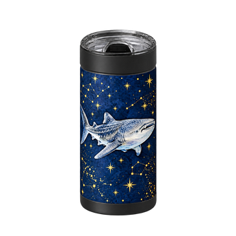Starry Whale Shark wrap on a black ceramic Wrapware tumbler