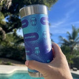 Wrapware tumbler with the logo wrap by the pool.